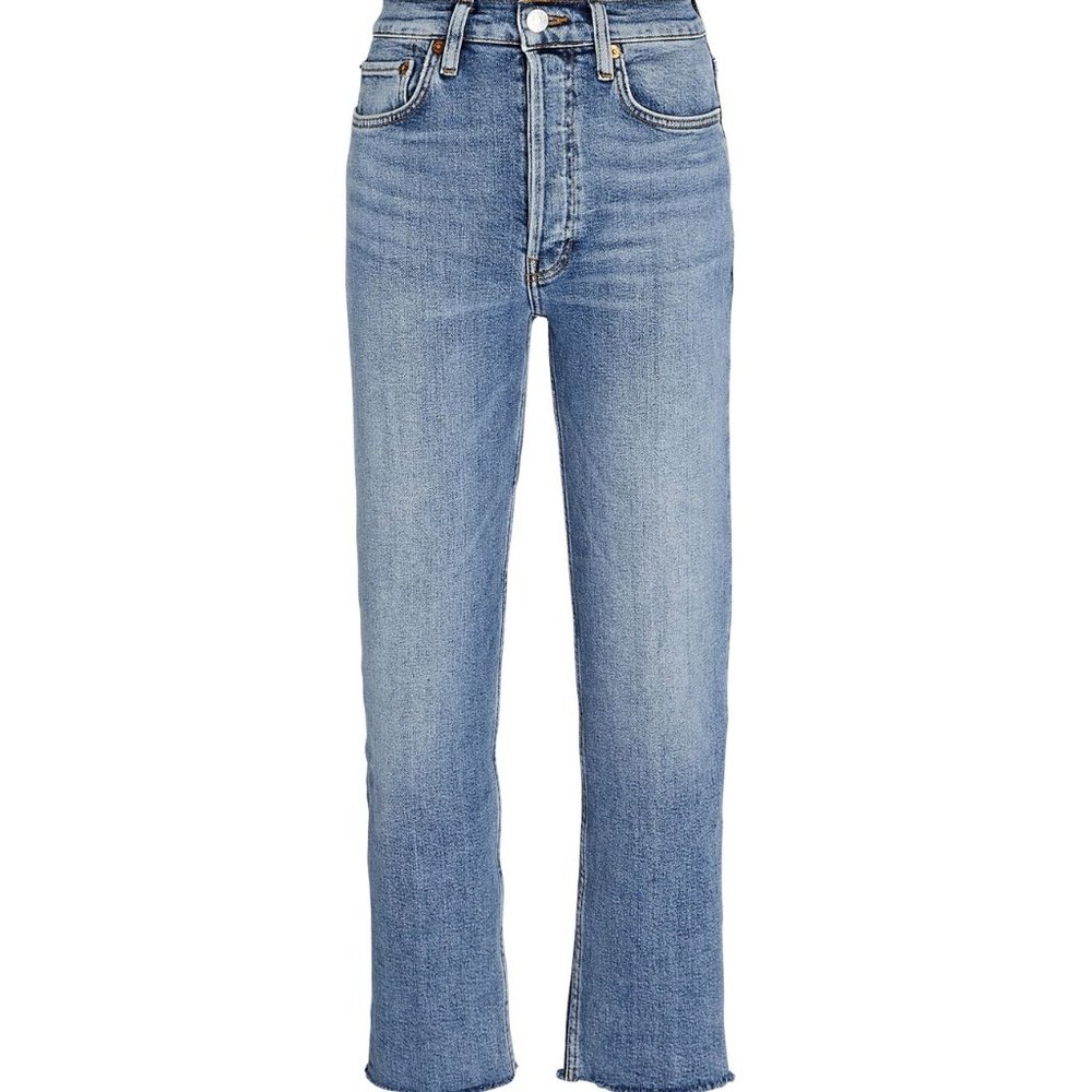 RE/DONE High-Rise Stove Pipe Jeans - Size 26 - Medium Stone